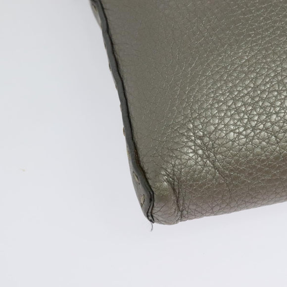 FENDI Celeria Shoulder Bag Leather Silver Auth BA5363