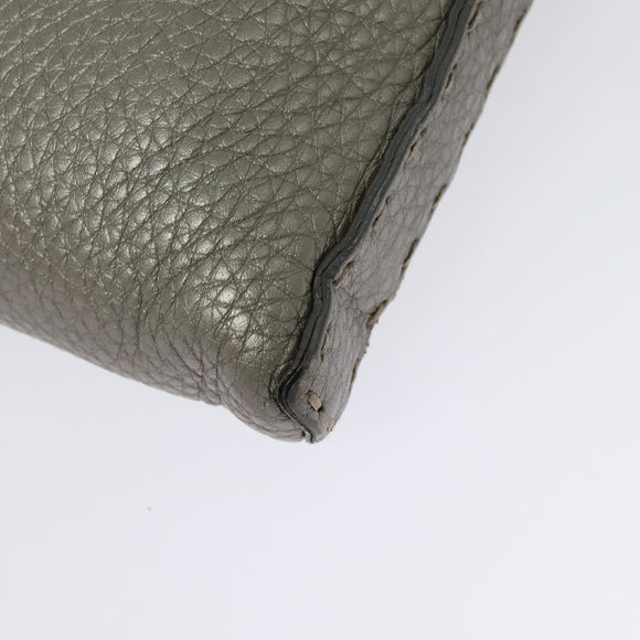 FENDI Celeria Shoulder Bag Leather Silver Auth BA5363