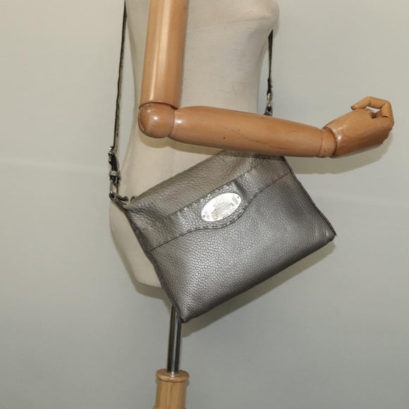 FENDI Celeria Shoulder Bag Leather Silver Auth BA5363