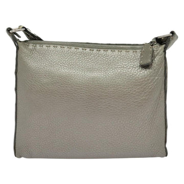 FENDI Celeria Shoulder Bag Leather Silver Auth BA5363 - 0