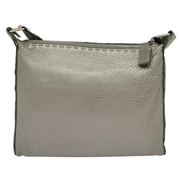 FENDI Celeria Shoulder Bag Leather Silver Auth BA5363