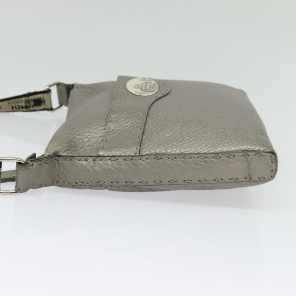 FENDI Celeria Shoulder Bag Leather Silver Auth BA5363