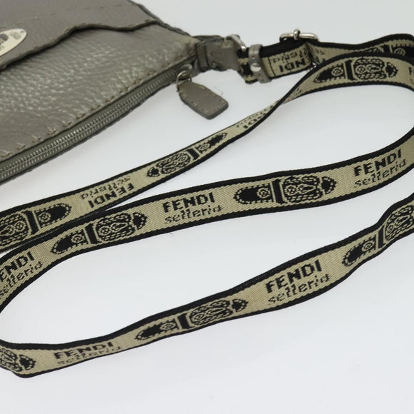 FENDI Celeria Shoulder Bag Leather Silver Auth BA5363