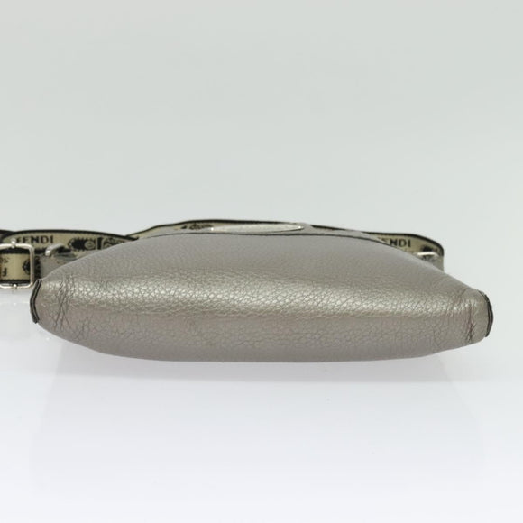 FENDI Celeria Shoulder Bag Leather Silver Auth BA5363