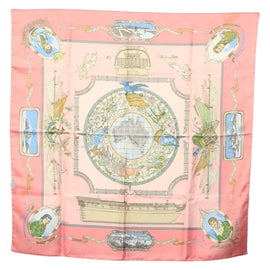 HERMES Carre 90 Scarf ""ORBIS AUSTRALIS DULCES EXUVIAE"" Silk Pink Auth BA5385