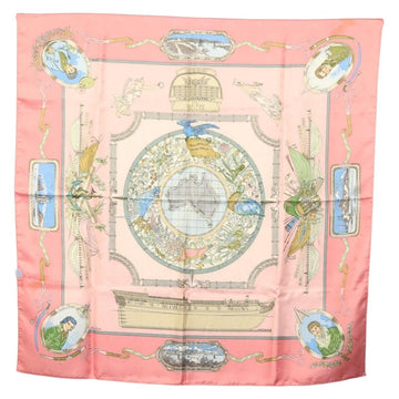 HERMES Carre 90 Scarf ""ORBIS AUSTRALIS DULCES EXUVIAE"" Silk Pink Auth BA5385