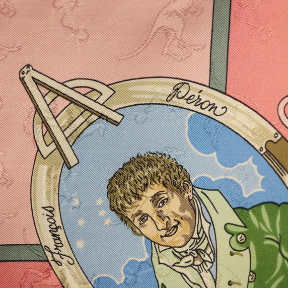 HERMES Carre 90 Scarf ""ORBIS AUSTRALIS DULCES EXUVIAE"" Silk Pink Auth BA5385