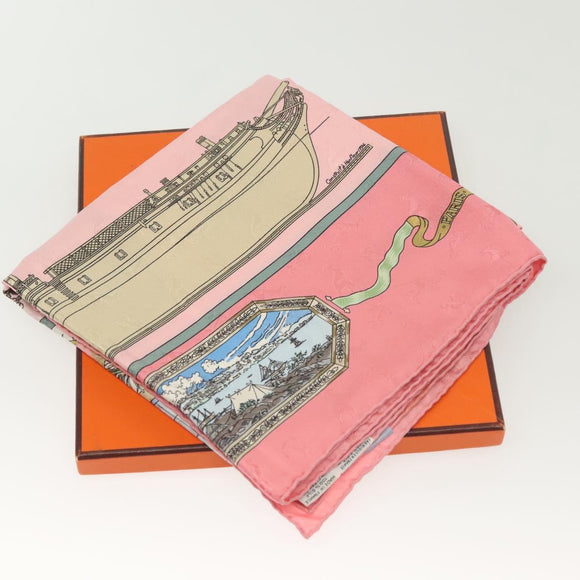 HERMES Carre 90 Scarf ""ORBIS AUSTRALIS DULCES EXUVIAE"" Silk Pink Auth BA5385