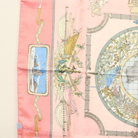 HERMES Carre 90 Scarf ""ORBIS AUSTRALIS DULCES EXUVIAE"" Silk Pink Auth BA5385
