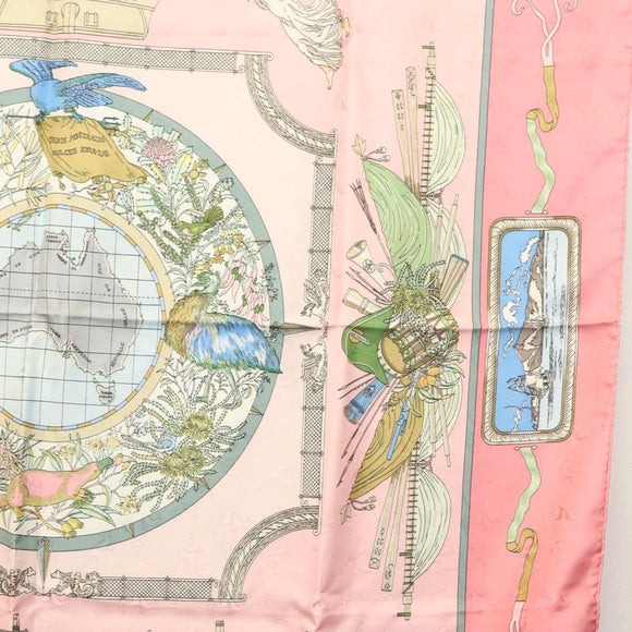 HERMES Carre 90 Scarf ""ORBIS AUSTRALIS DULCES EXUVIAE"" Silk Pink Auth BA5385