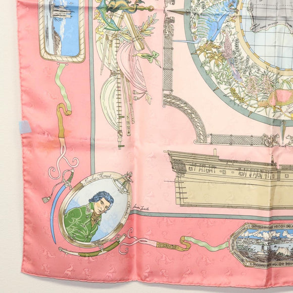 HERMES Carre 90 Scarf ""ORBIS AUSTRALIS DULCES EXUVIAE"" Silk Pink Auth BA5385