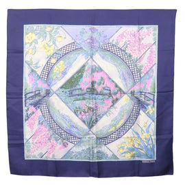 HERMES Carre 90 Scarf ""GIVERNY"" Silk Blue Auth BA5386