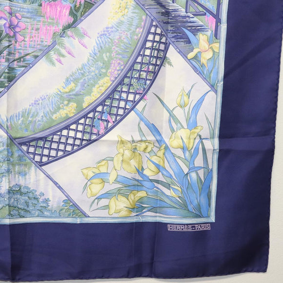 HERMES Carre 90 Scarf ""GIVERNY"" Silk Blue Auth BA5386