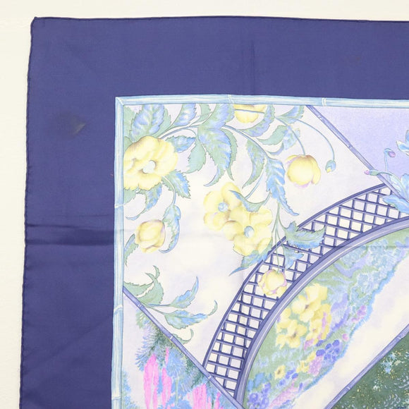 HERMES Carre 90 Scarf ""GIVERNY"" Silk Blue Auth BA5386