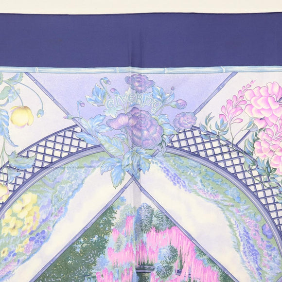HERMES Carre 90 Scarf ""GIVERNY"" Silk Blue Auth BA5386