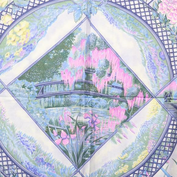 HERMES Carre 90 Scarf ""GIVERNY"" Silk Blue Auth BA5386