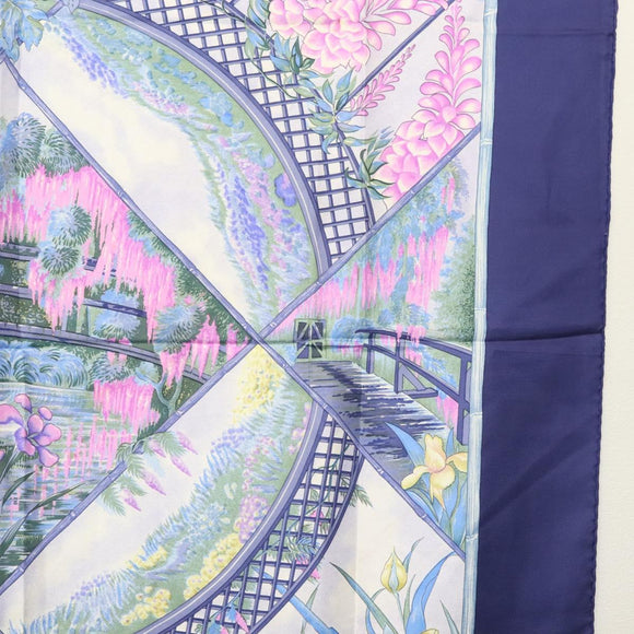 HERMES Carre 90 Scarf ""GIVERNY"" Silk Blue Auth BA5386
