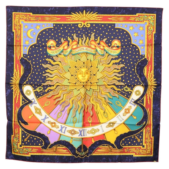 HERMES Carre 90 Scarf ""CARPE DIEM"" Silk Navy Auth BA5387