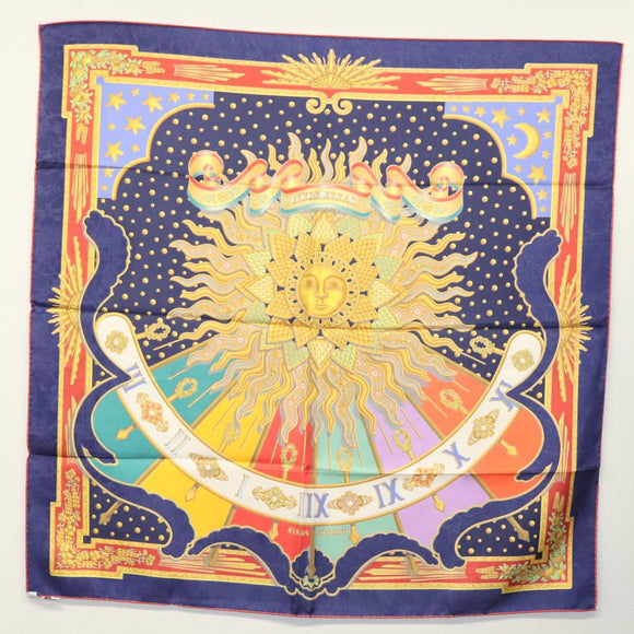 HERMES Carre 90 Scarf ""CARPE DIEM"" Silk Navy Auth BA5387