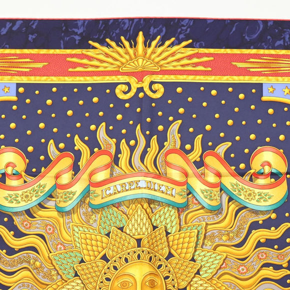 HERMES Carre 90 Scarf ""CARPE DIEM"" Silk Navy Auth BA5387