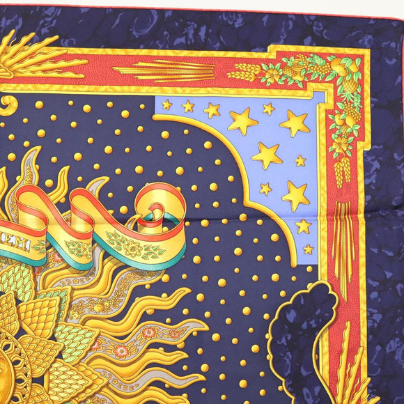 HERMES Carre 90 Scarf ""CARPE DIEM"" Silk Navy Auth BA5387