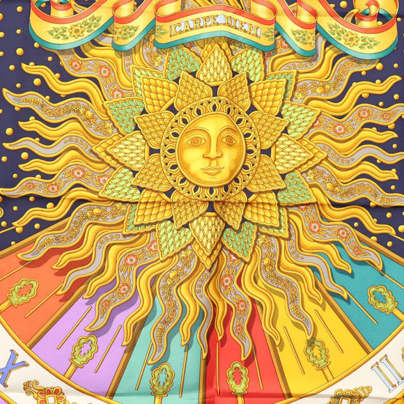 HERMES Carre 90 Scarf ""CARPE DIEM"" Silk Navy Auth BA5387