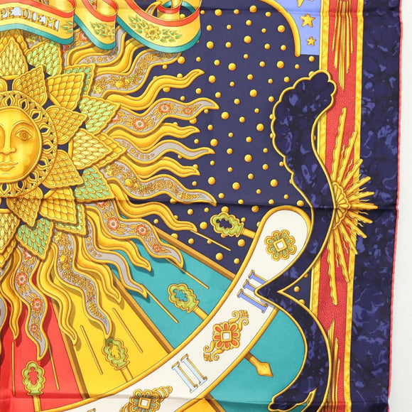 HERMES Carre 90 Scarf ""CARPE DIEM"" Silk Navy Auth BA5387