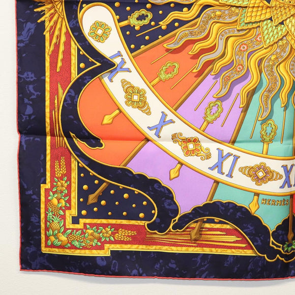HERMES Carre 90 Scarf ""CARPE DIEM"" Silk Navy Auth BA5387
