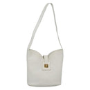 BALLY Quilted Shoulder Bag Leather White Gold Auth BA5391-1