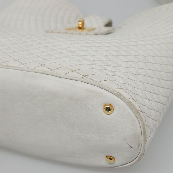 BALLY Quilted Shoulder Bag Leather White Gold Auth BA5391