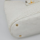 BALLY Quilted Shoulder Bag Leather White Gold Auth BA5391-15
