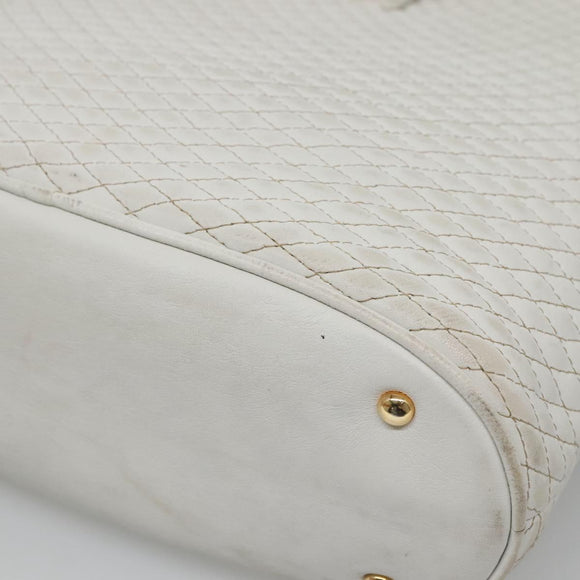 BALLY Quilted Shoulder Bag Leather White Gold Auth BA5391