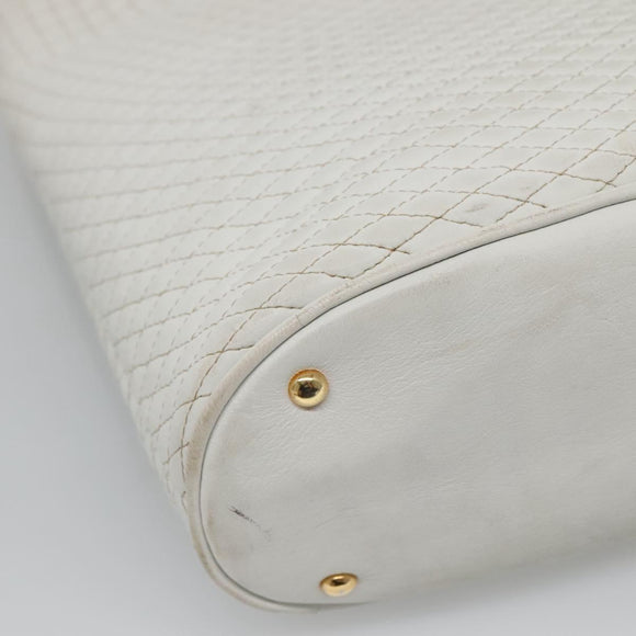 BALLY Quilted Shoulder Bag Leather White Gold Auth BA5391