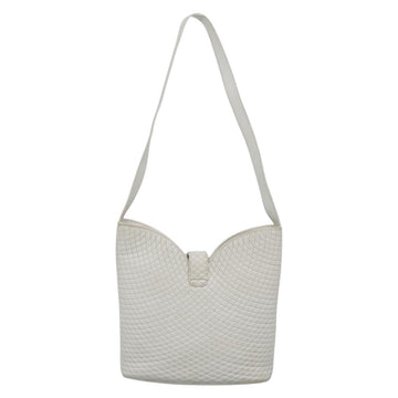BALLY Quilted Shoulder Bag Leather White Gold Auth BA5391 - 0