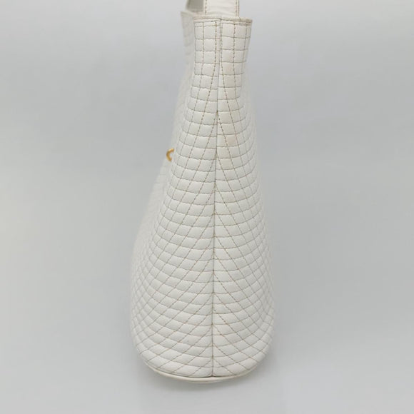 BALLY Quilted Shoulder Bag Leather White Gold Auth BA5391