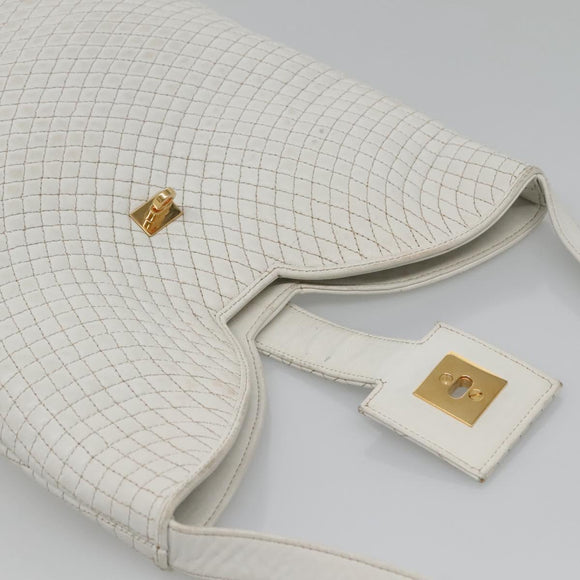 BALLY Quilted Shoulder Bag Leather White Gold Auth BA5391