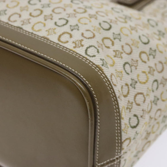 CELINE C Macadam Canvas Tote Bag Khaki Silver Auth BA5408