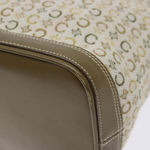 CELINE C Macadam Canvas Tote Bag Khaki Silver Auth BA5408