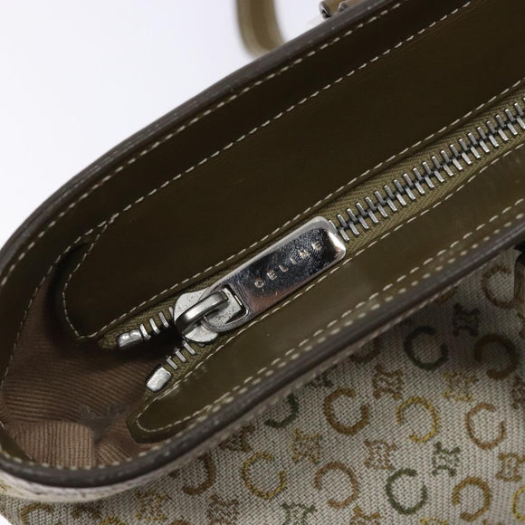 CELINE C Macadam Canvas Tote Bag Khaki Silver Auth BA5408