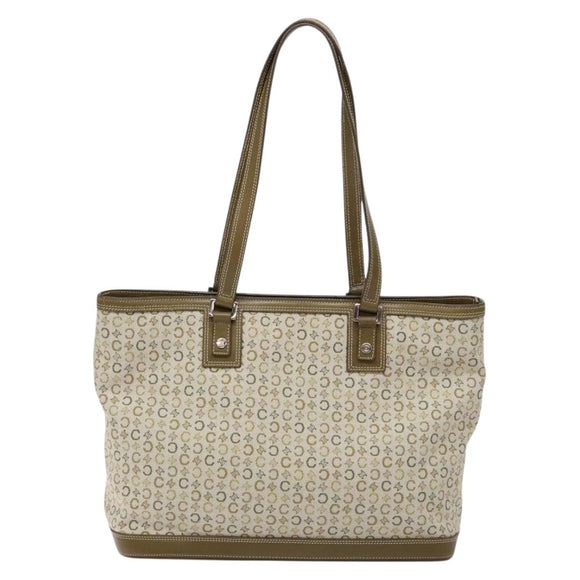CELINE C Macadam Canvas Tote Bag Khaki Silver Auth BA5408