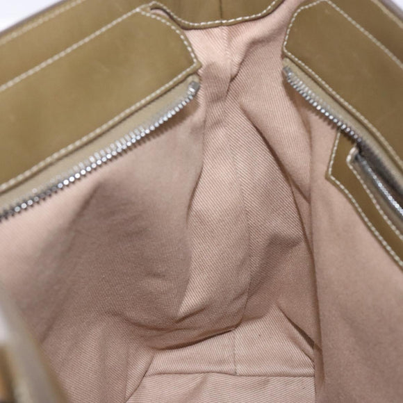 CELINE C Macadam Canvas Tote Bag Khaki Silver Auth BA5408
