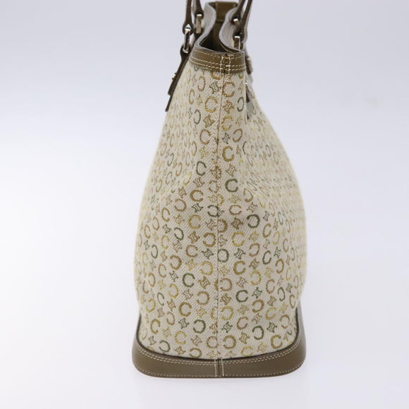 CELINE C Macadam Canvas Tote Bag Khaki Silver Auth BA5408