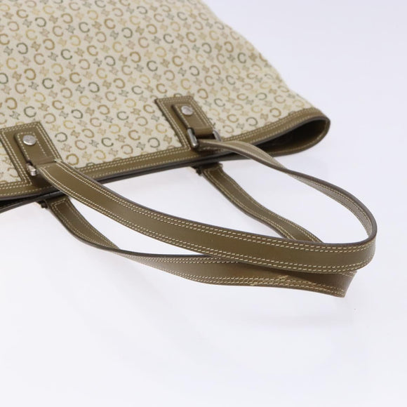 CELINE C Macadam Canvas Tote Bag Khaki Silver Auth BA5408