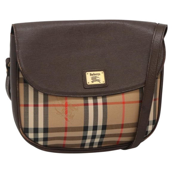 Burberrys Nova Check Shoulder Bag Canvas Beige Gold Auth BA5409