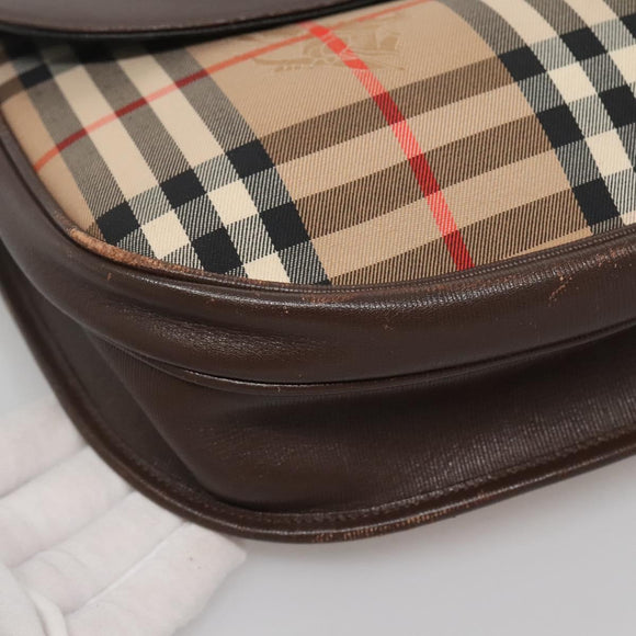 Burberrys Nova Check Shoulder Bag Canvas Beige Gold Auth BA5409