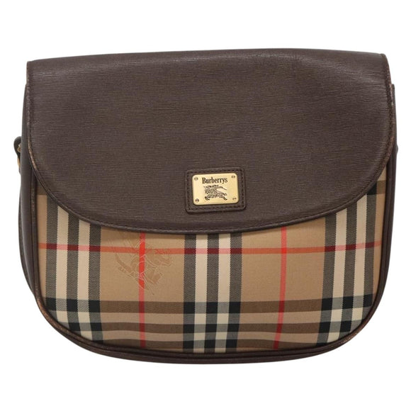 Burberrys Nova Check Shoulder Bag Canvas Beige Gold Auth BA5409