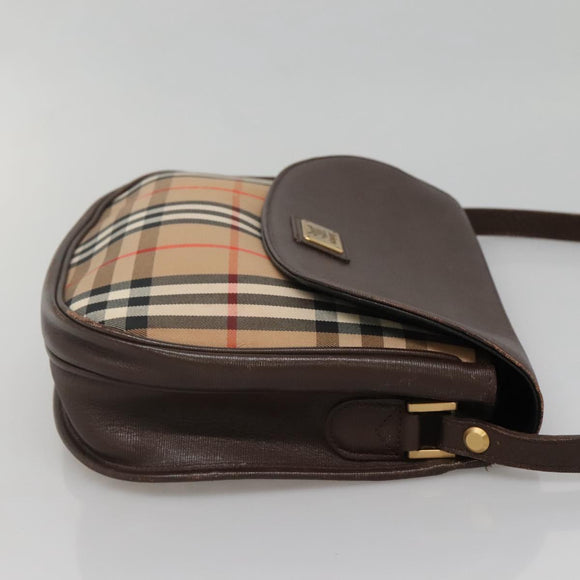 Burberrys Nova Check Shoulder Bag Canvas Beige Gold Auth BA5409