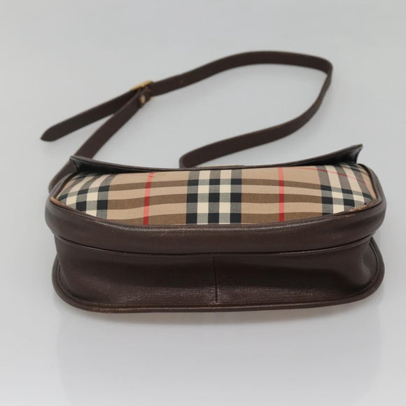 Burberrys Nova Check Shoulder Bag Canvas Beige Gold Auth BA5409