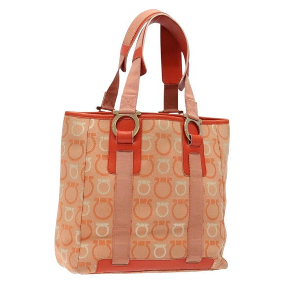 Salvatore Ferragamo Gancini Tote Bag Canvas Orange Gold Auth BA5410