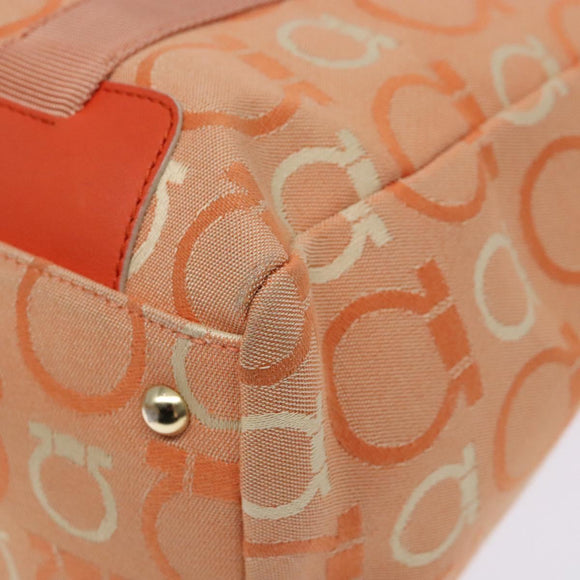 Salvatore Ferragamo Gancini Shopper Canvas Oranje Goud Auth BA5410